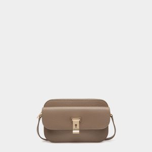 Lock Me Small Crossbody Bag in Taupe Grained Leather
