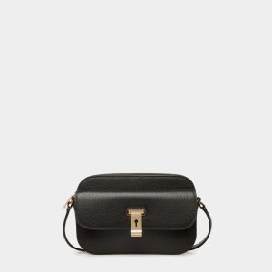Lock Me Small Crossbody Bag in Black Grained Leather