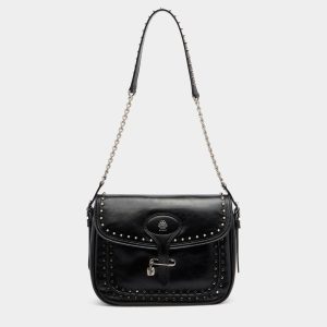 Beckett Soft Crossbody Bag in Black Leather With a Bally Pin and Studs