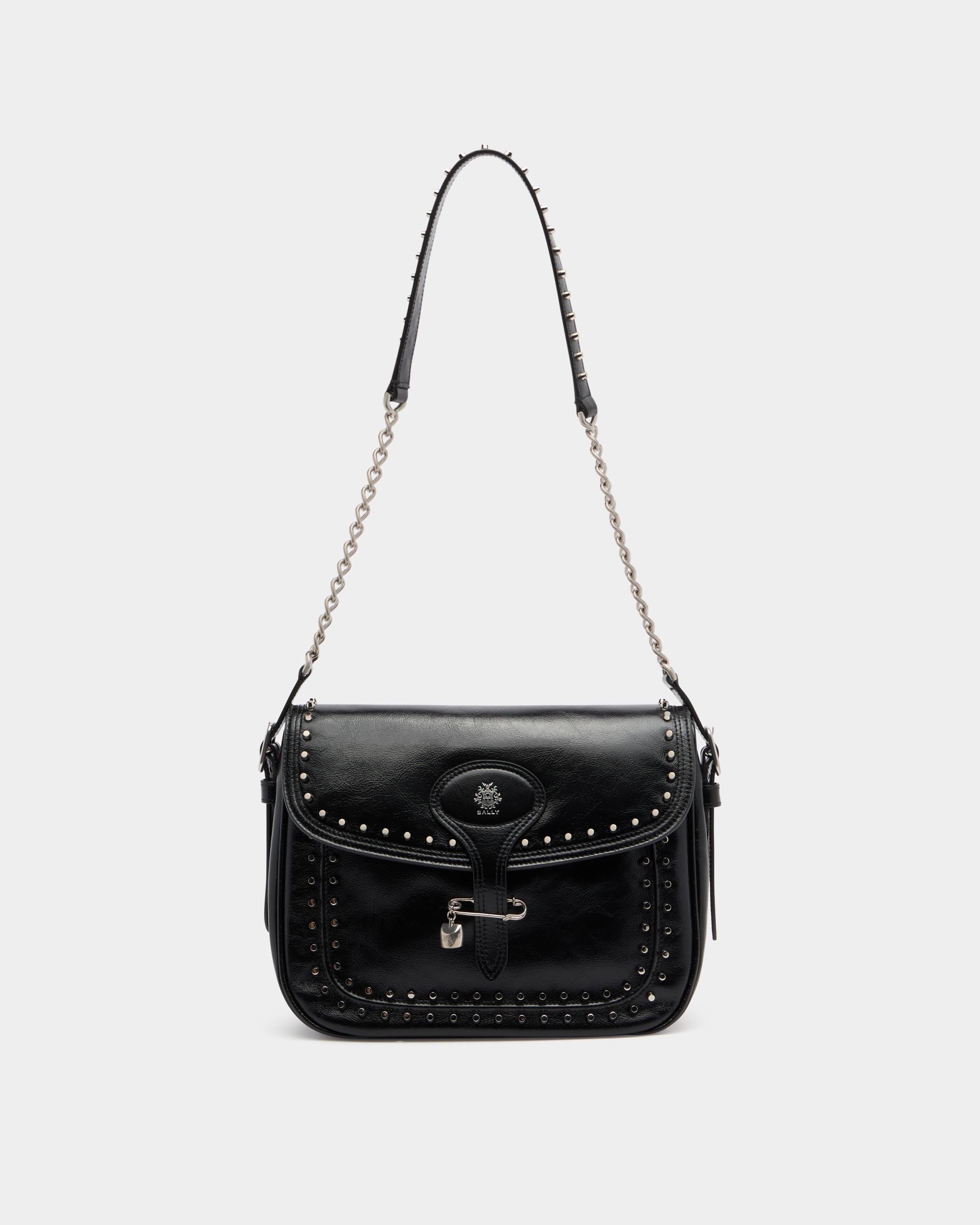 Beckett Soft Crossbody Bag in Black Leather With a Bally Pin and Studs