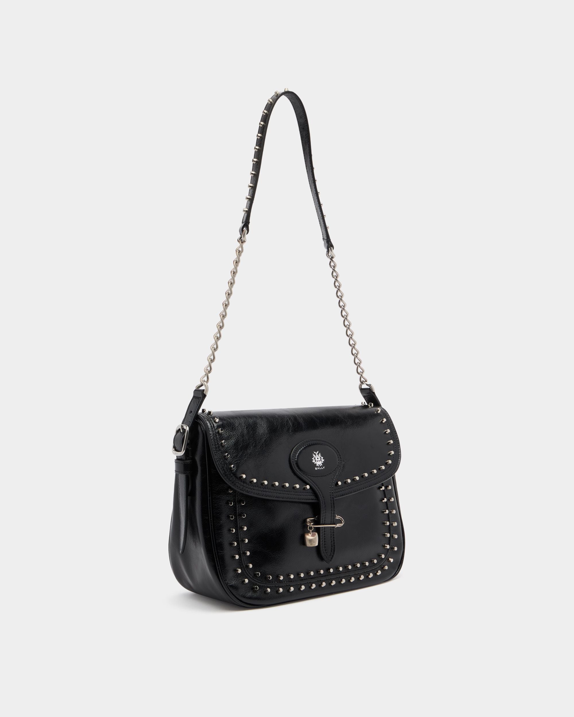 Beckett Soft Crossbody Bag in Black Leather With a Bally Pin and Studs - Image 4