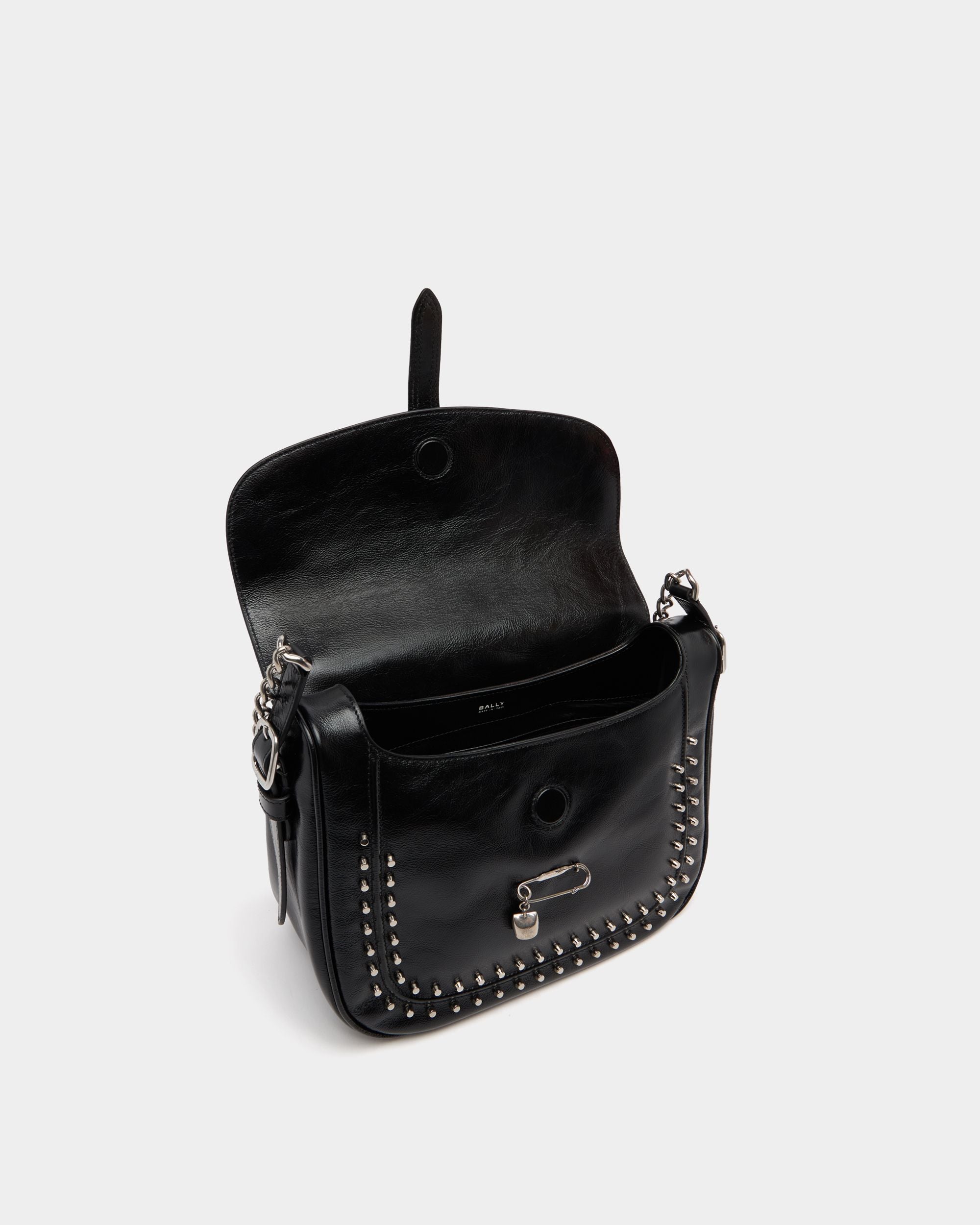 Beckett Soft Crossbody Bag in Black Leather With a Bally Pin and Studs - Image 5
