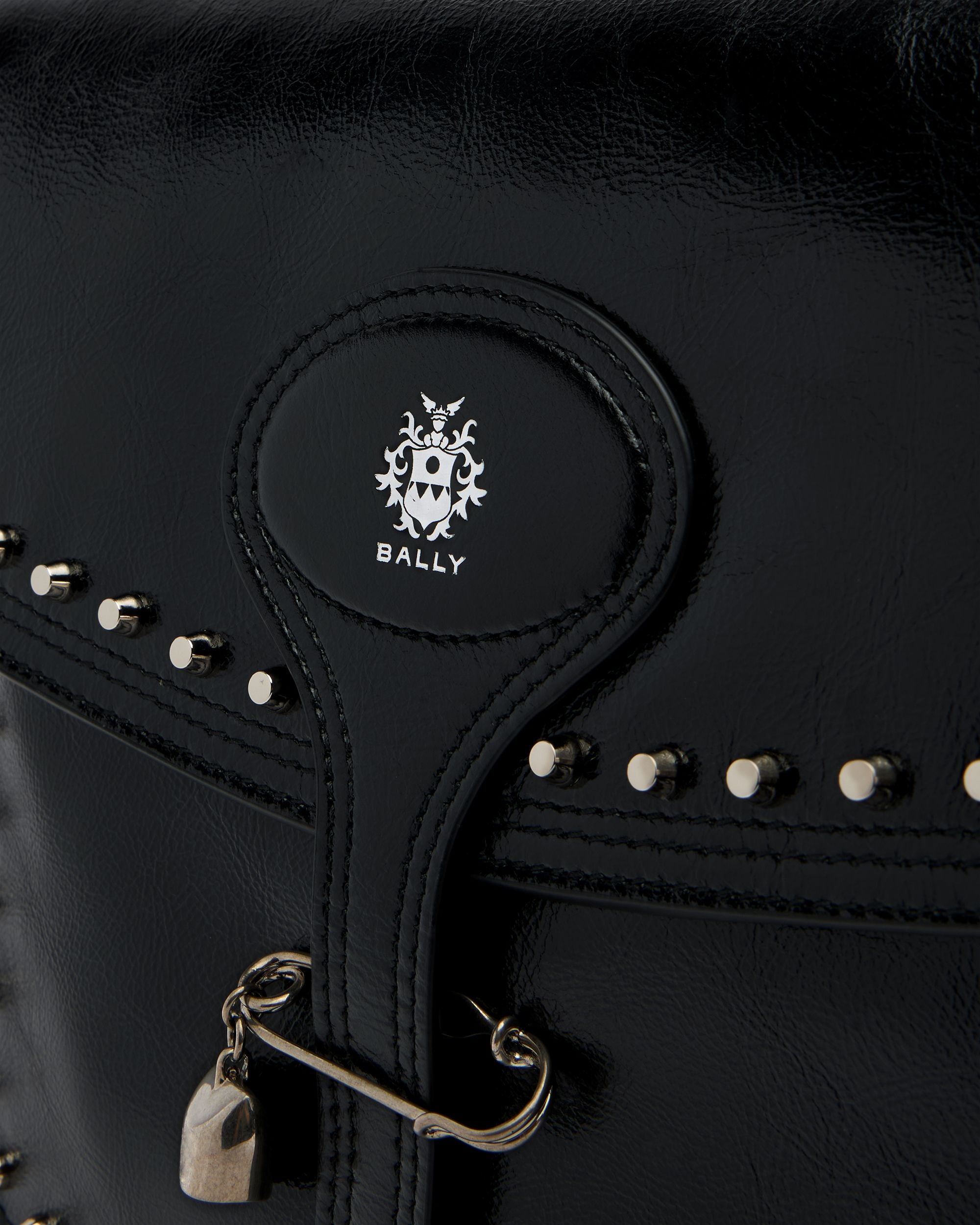 Beckett Soft Crossbody Bag in Black Leather With a Bally Pin and Studs - Image 6