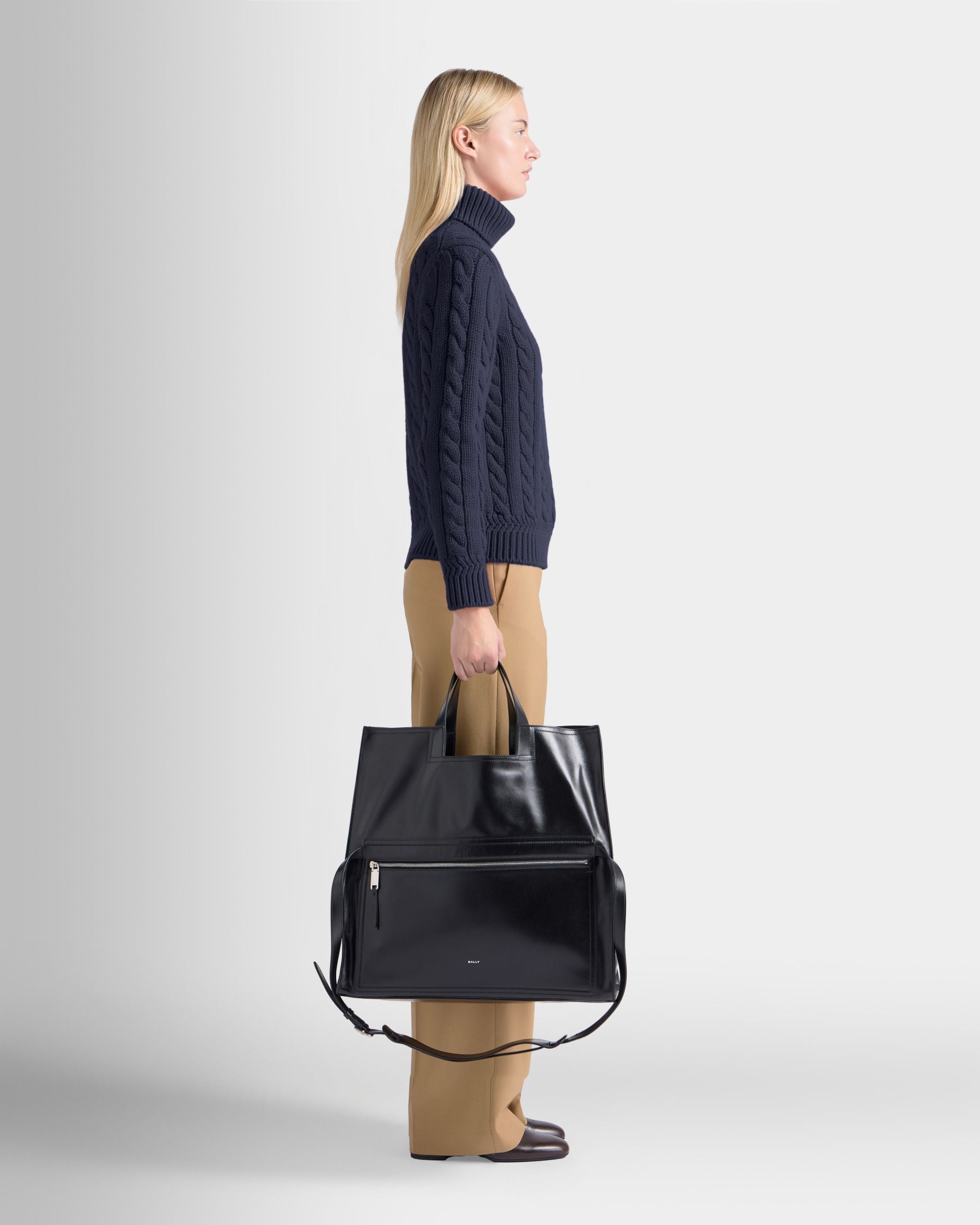 Easy Bally Foldable Tote in Black Leather - Image 2