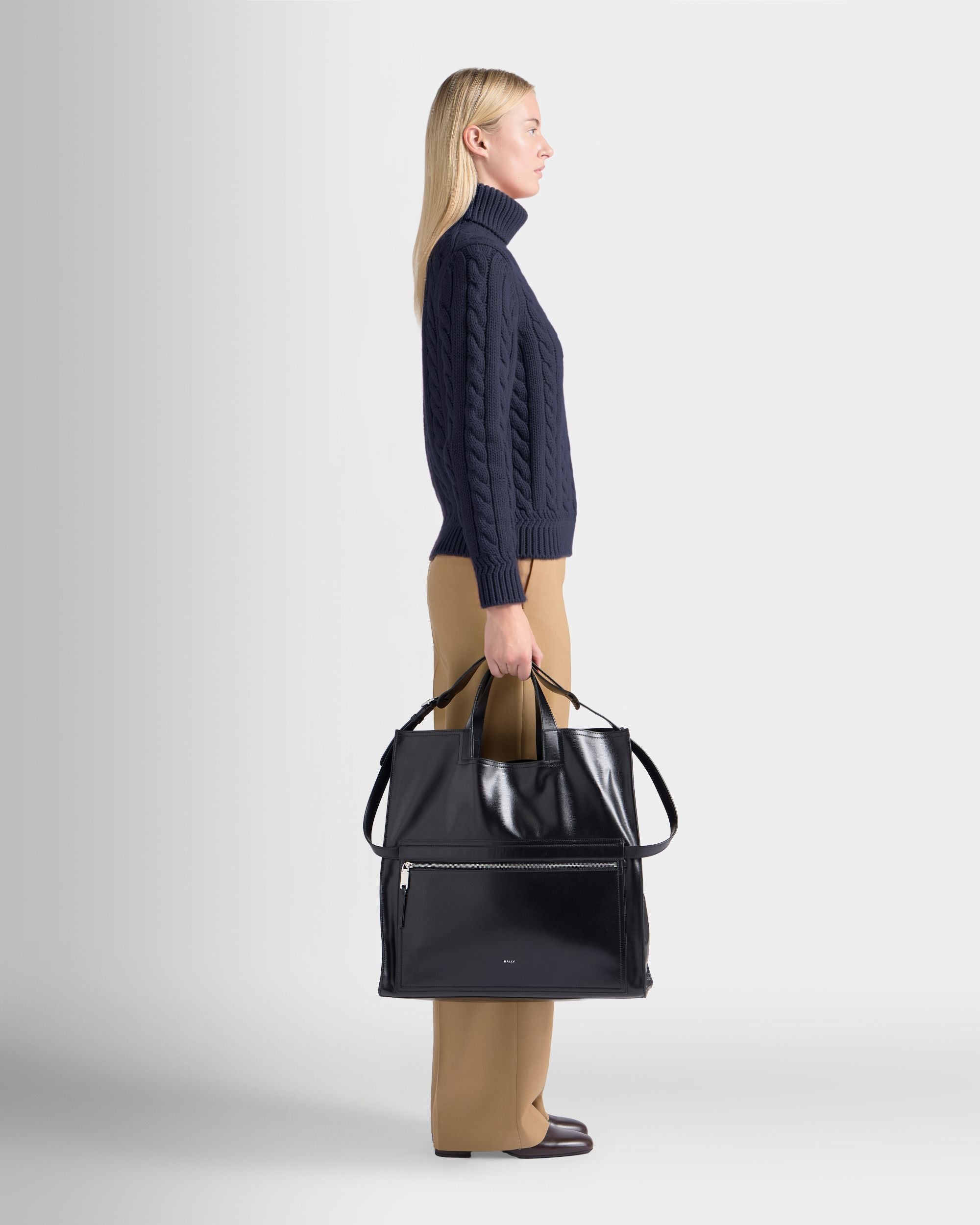 Easy Bally Foldable Tote in Black Leather - Image 7