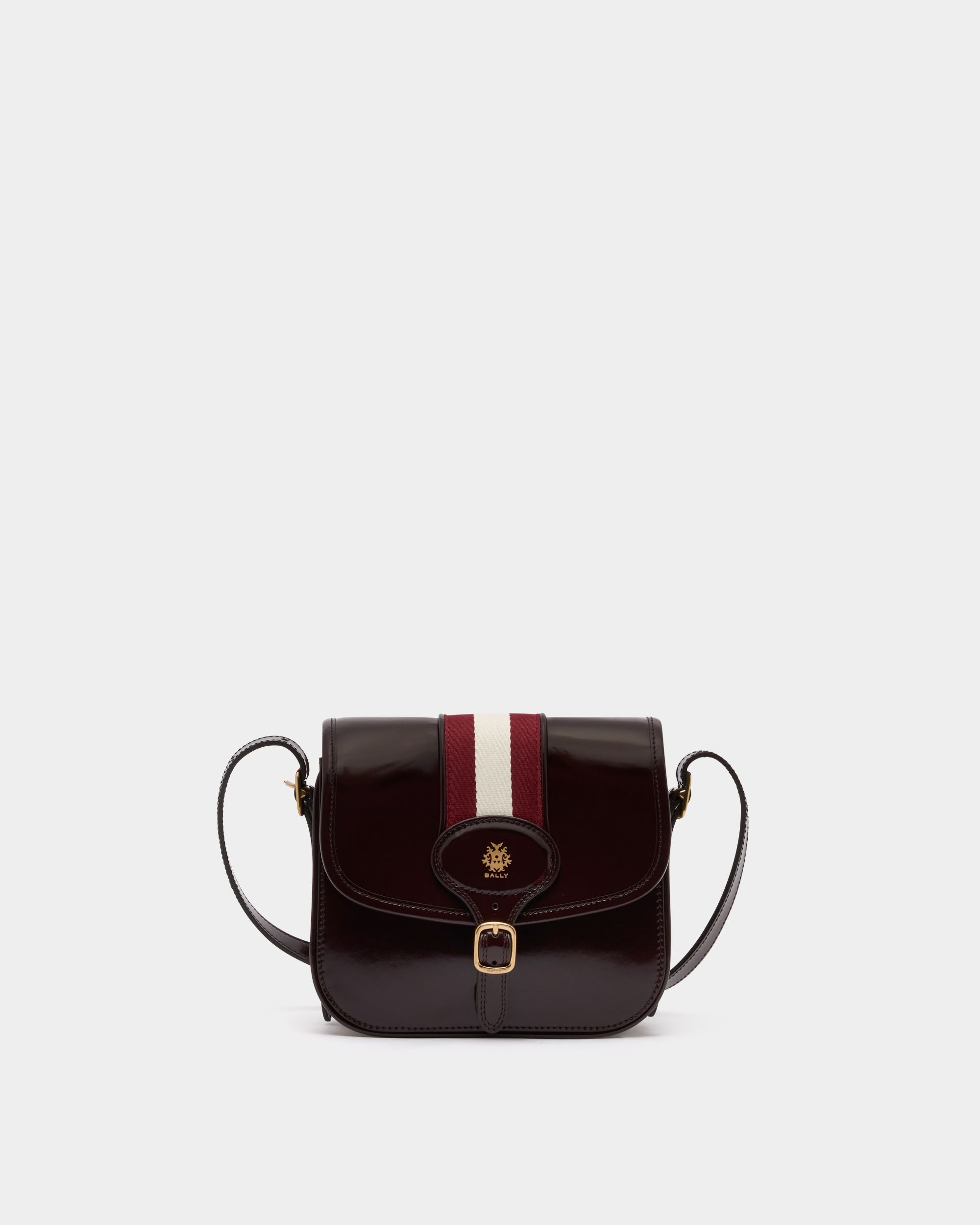 Beckett Small Crossbody Bag in Deep Burgundy Brushed Leather With a Bally Ribbon