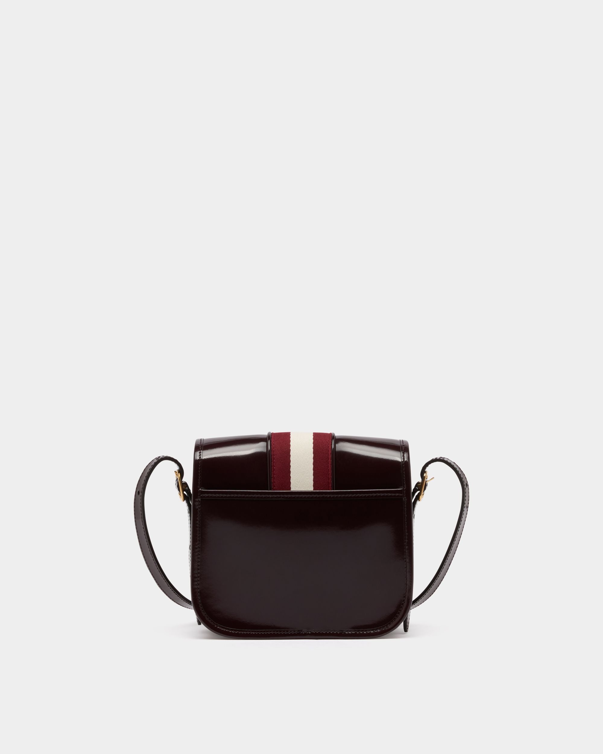 Beckett Small Crossbody Bag in Deep Burgundy Brushed Leather With a Bally Ribbon - Image 2