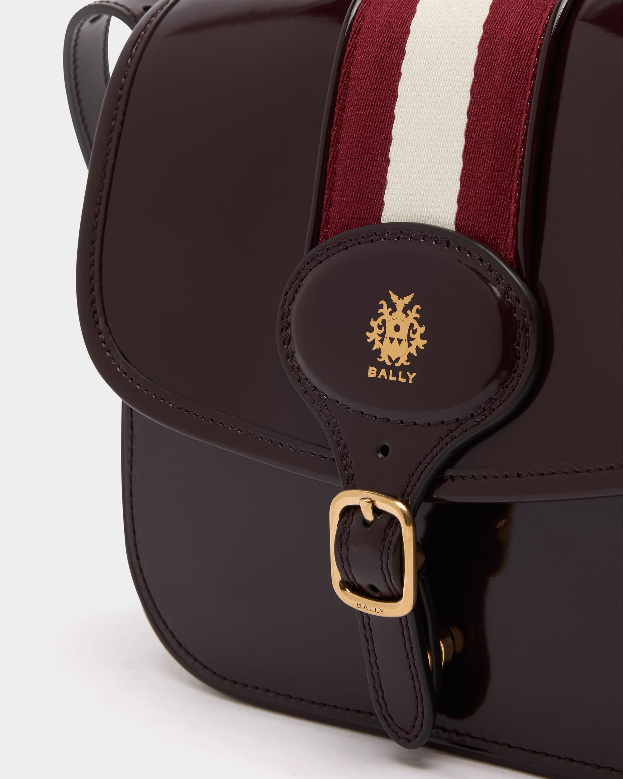 Beckett Small Crossbody Bag in Deep Burgundy Brushed Leather With a Bally Ribbon - Image 5