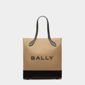 Bar Tote Bag In Sand And Black Fabric