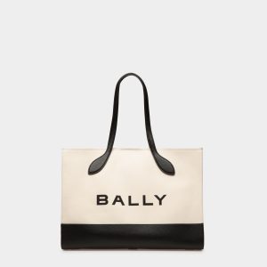 Bar Tote Bag In Natural And Black Fabric