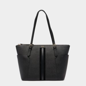 Tote Bag in Black Embossed Leather With a Bally Ribbon