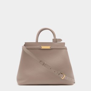 Deco Tote Bag in Taupe Grained Leather
