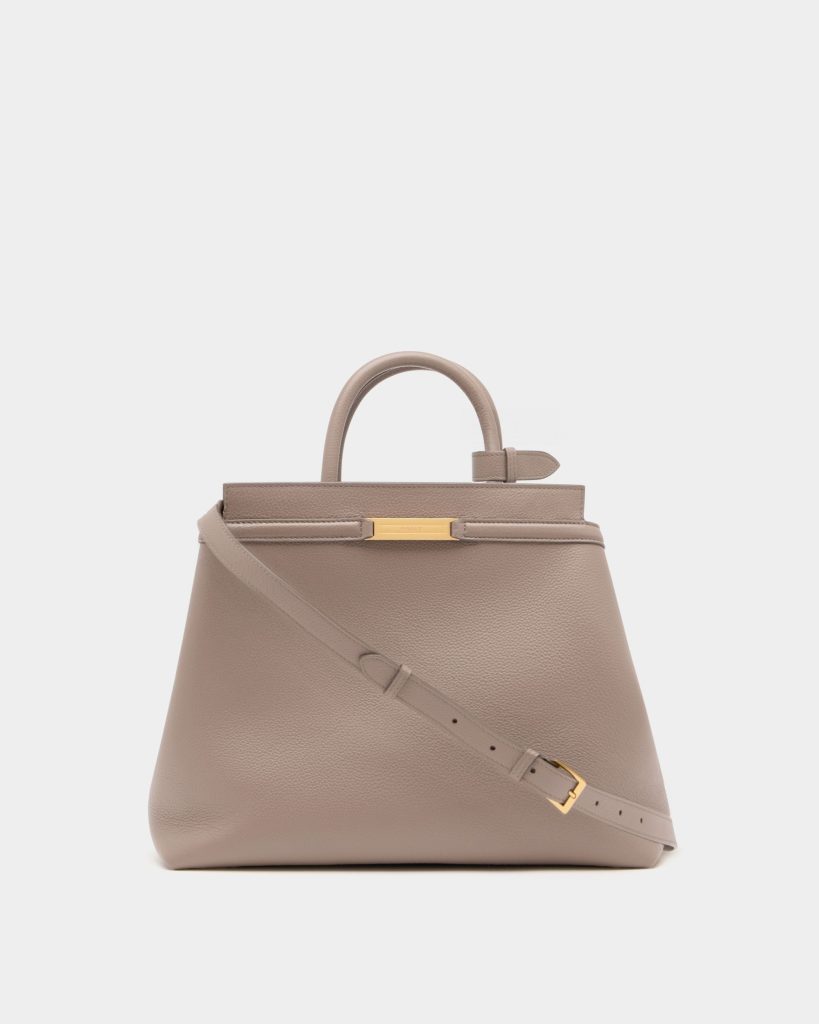 Deco Tote Bag in Taupe Grained Leather