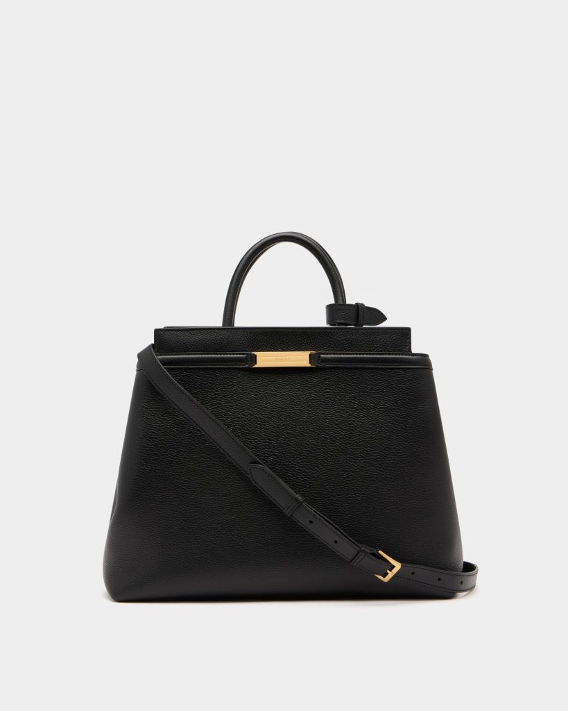 Deco Tote Bag in Black Grained Leather