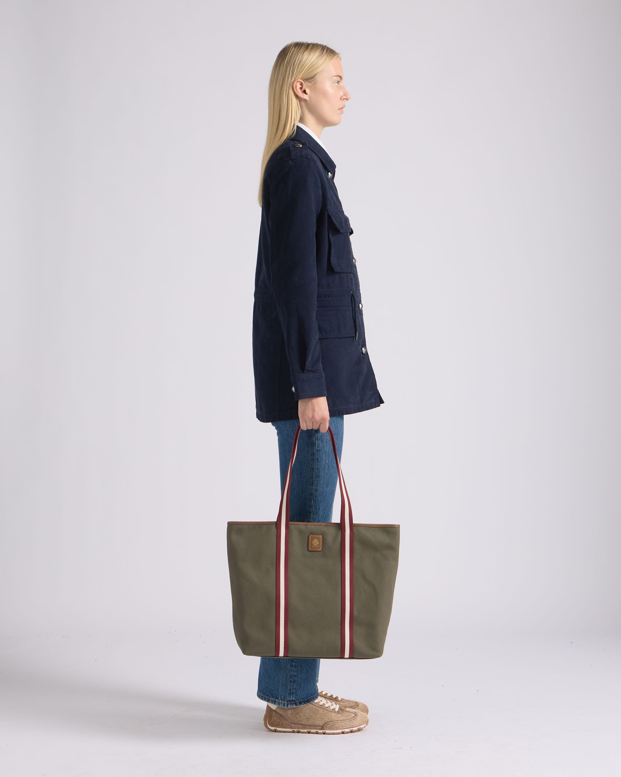 Edelbliss Tote Bag in Military Green Canvas with Bally Ribbon - Image 2