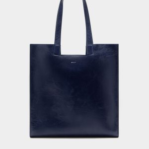 Easy Bally Tote Bag in Navy Blue Leather