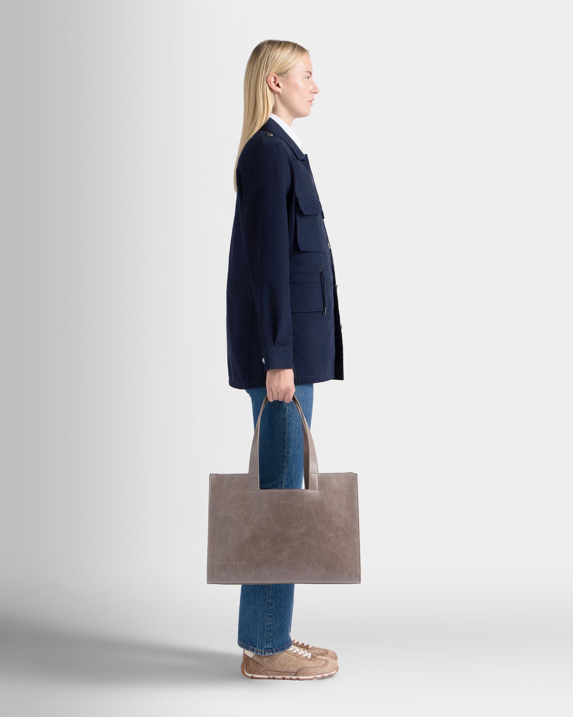 Easy Bally Tote Bag in Taupe Leather - Image 2