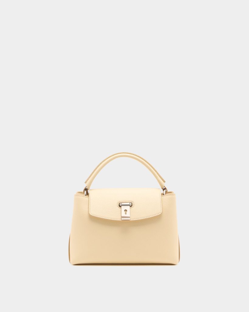 Lock Me Small Top Handle Bag in Ginger Grained Leather