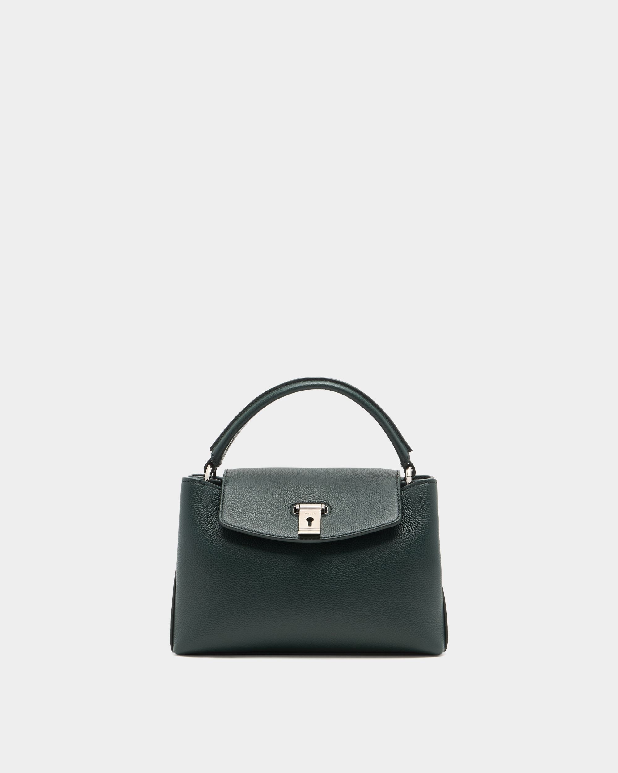 Lock Me Small Top Handle Bag in Marble Green Grained Leather