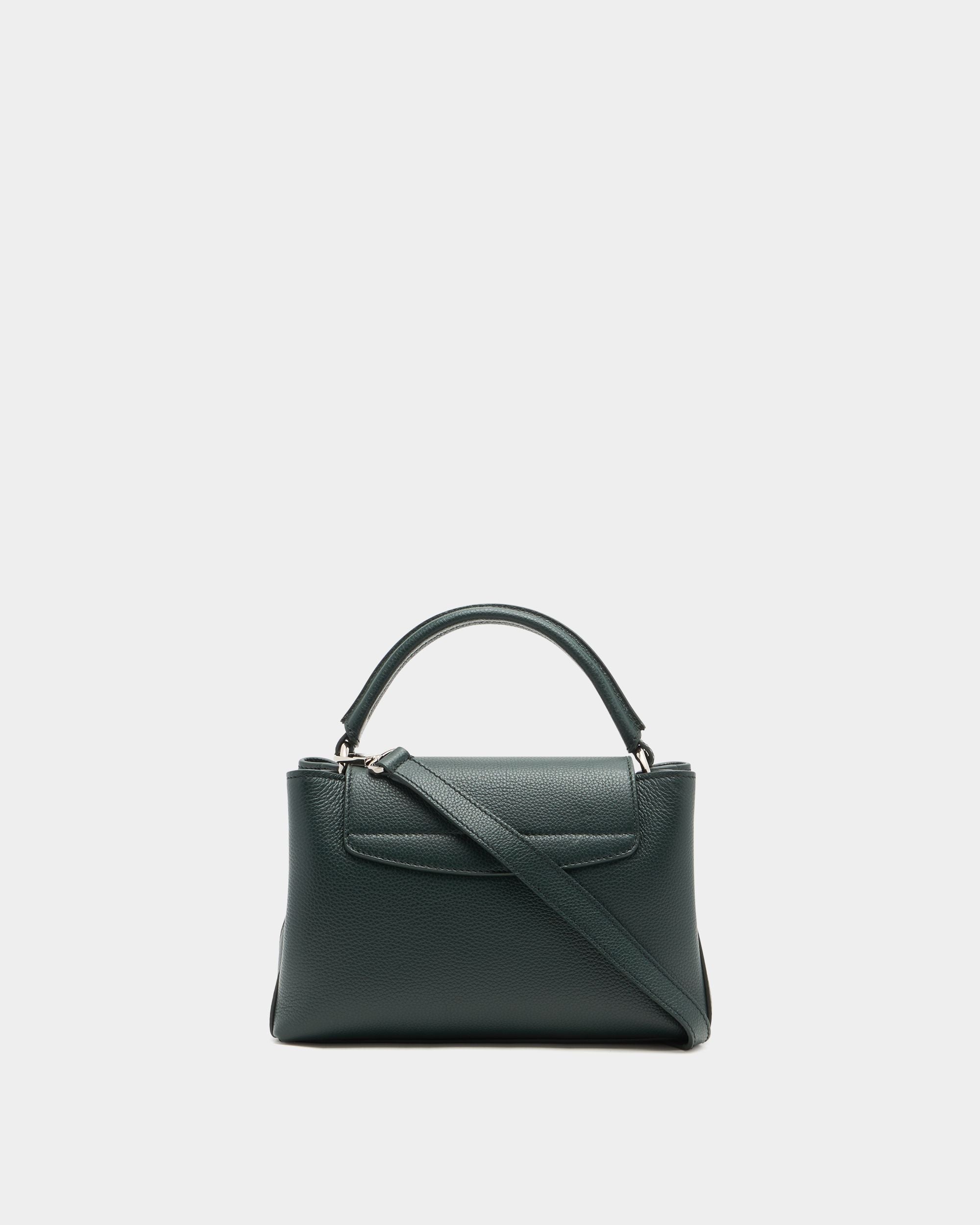 Lock Me Small Top Handle Bag in Marble Green Grained Leather - Image 3
