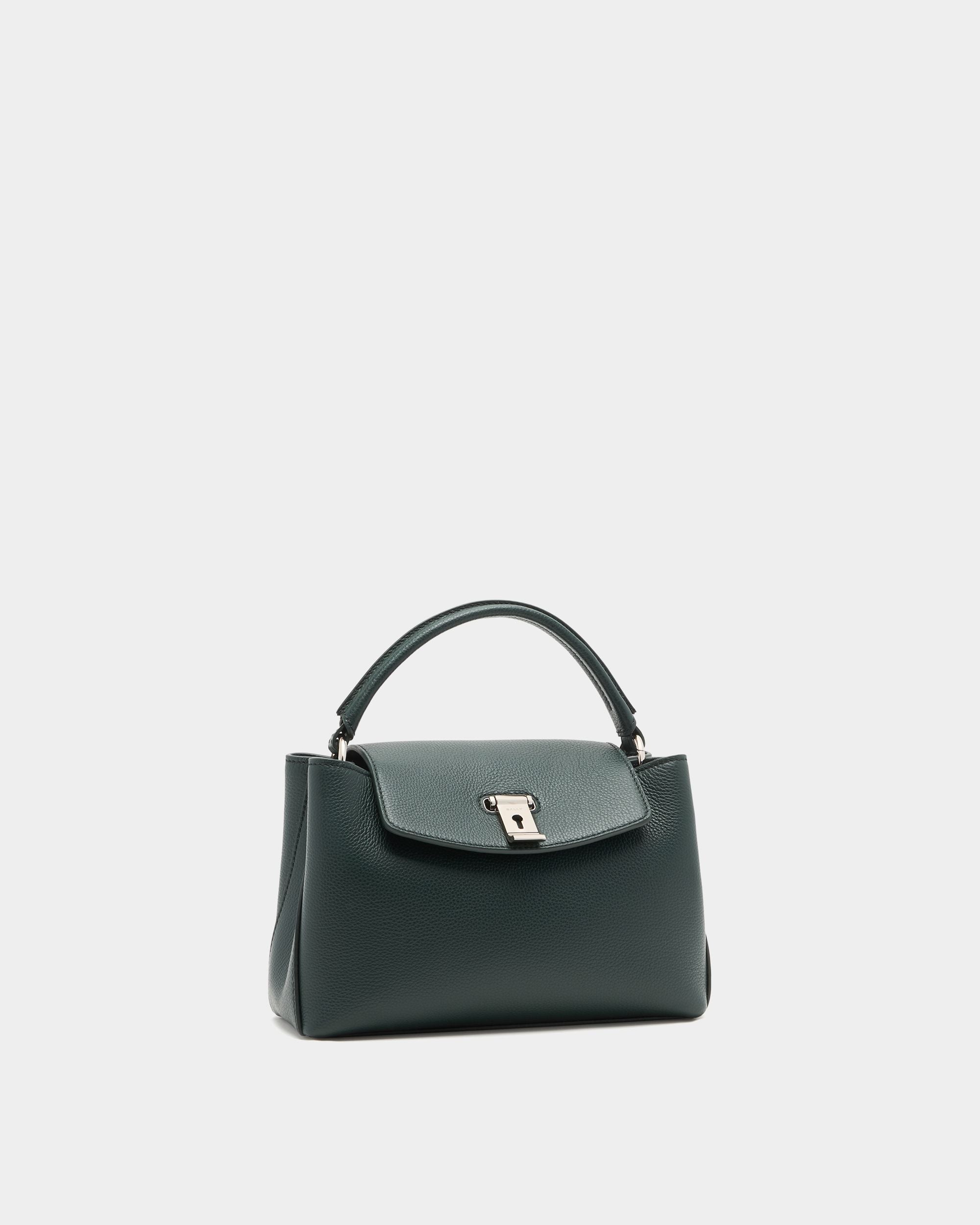 Lock Me Small Top Handle Bag in Marble Green Grained Leather - Image 4