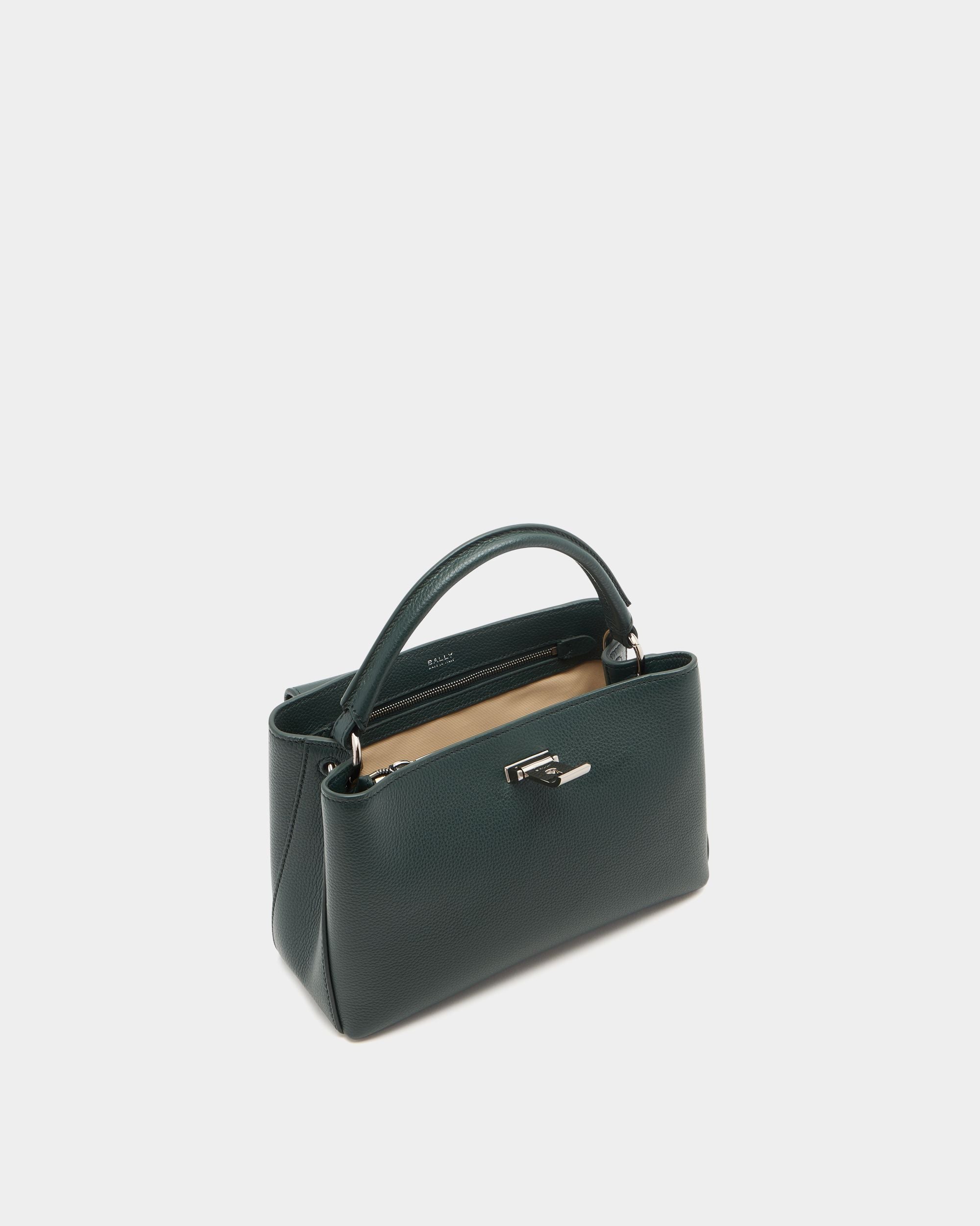 Lock Me Small Top Handle Bag in Marble Green Grained Leather - Image 5