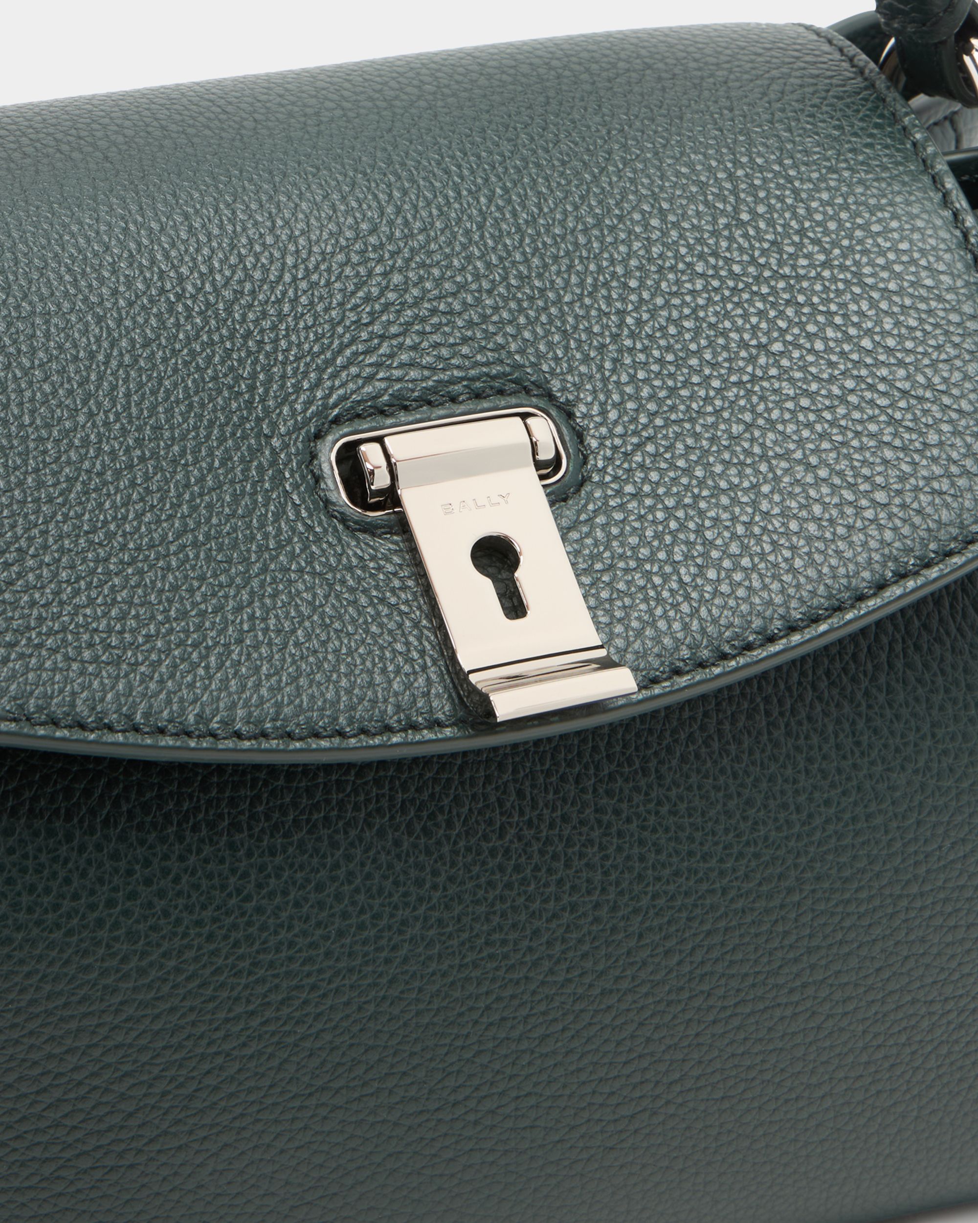 Lock Me Small Top Handle Bag in Marble Green Grained Leather - Image 6