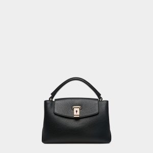 Lock Me Small Top Handle Bag In Black Grained Leather