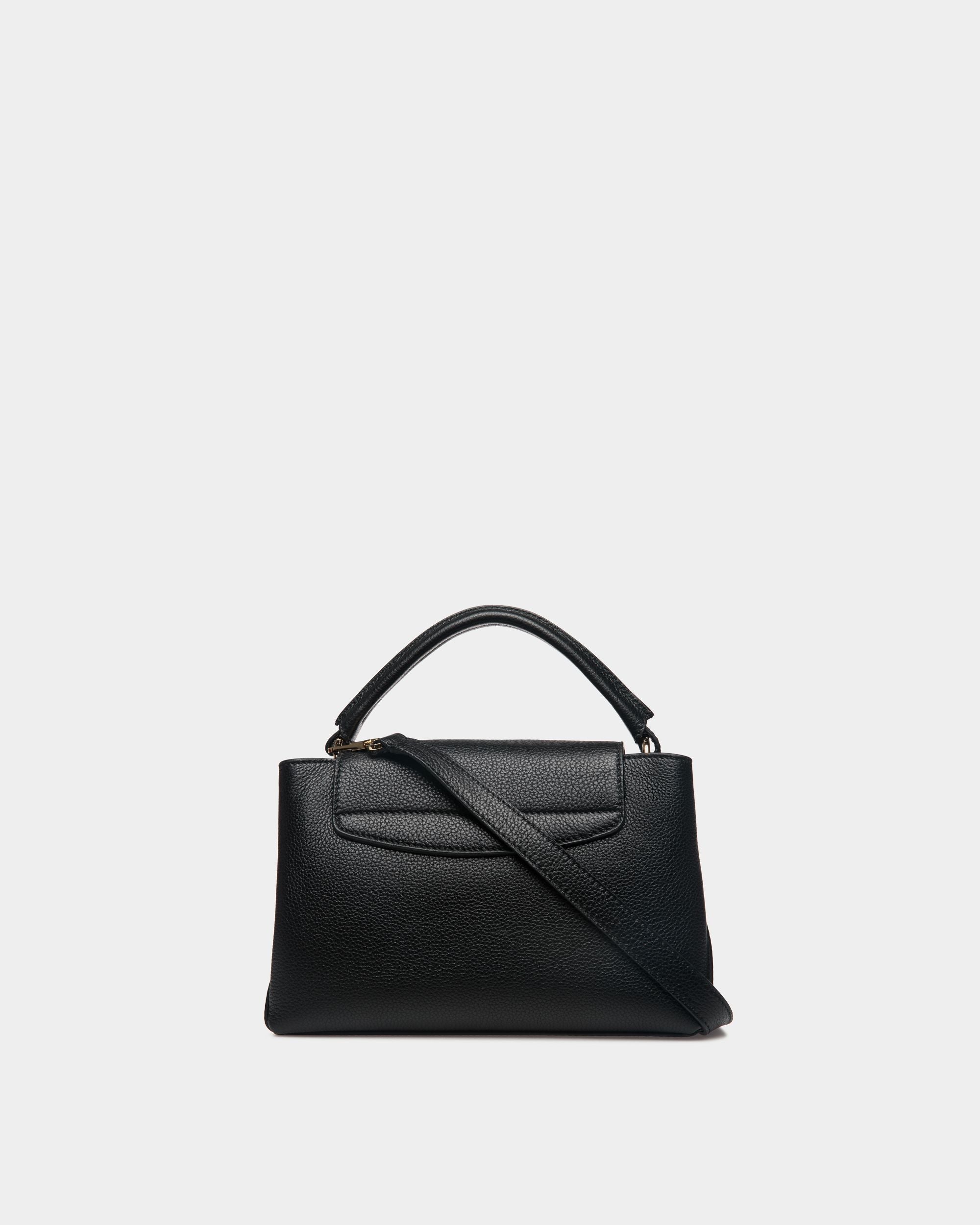 Lock Me Small Top Handle Bag In Black Grained Leather - Image 3