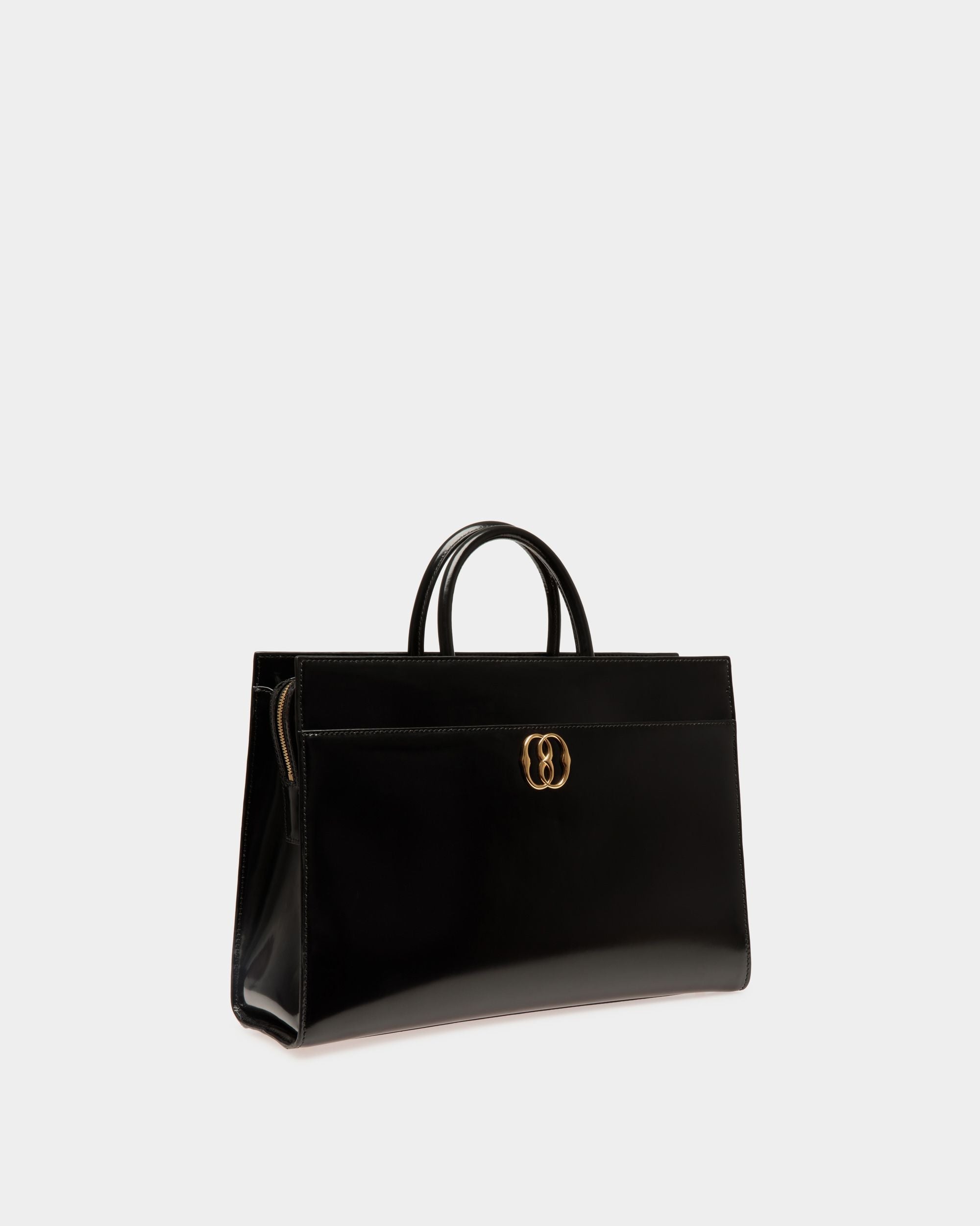 Emblem Tote Bag In Black Brushed Leather - Image 4