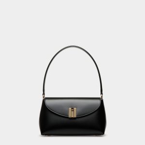 Ollam Small Top Handle Bag In Black Leather