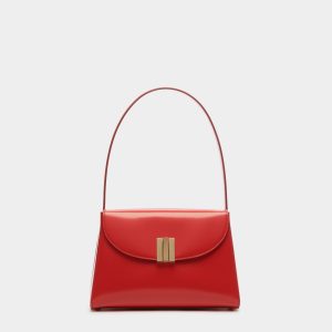 Ollam Shoulder Bag in Candy Red Brushed Leather