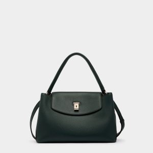 Lock Me Top Handle Bag in Marble Green Grained Leather