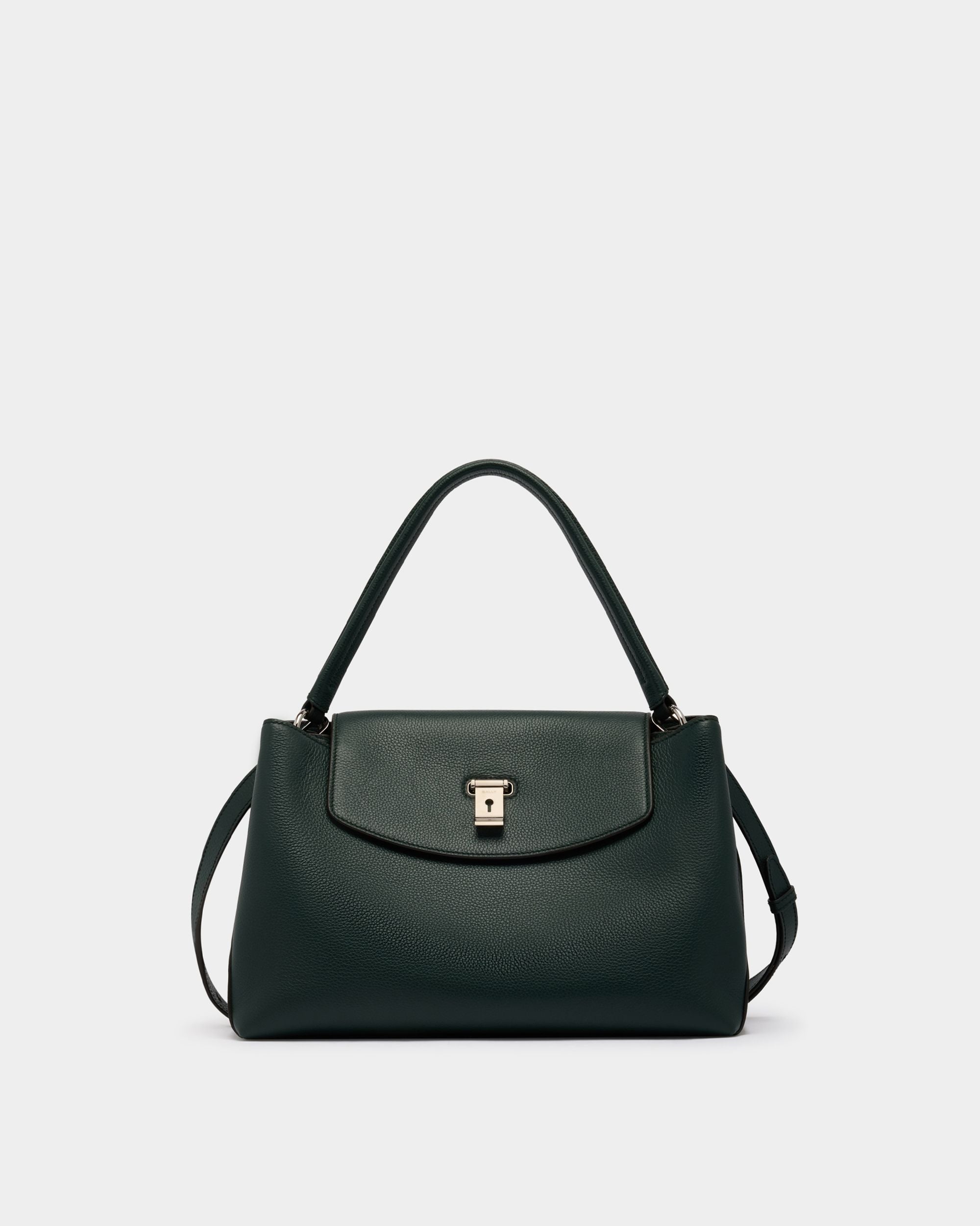 Lock Me Top Handle Bag in Marble Green Grained Leather