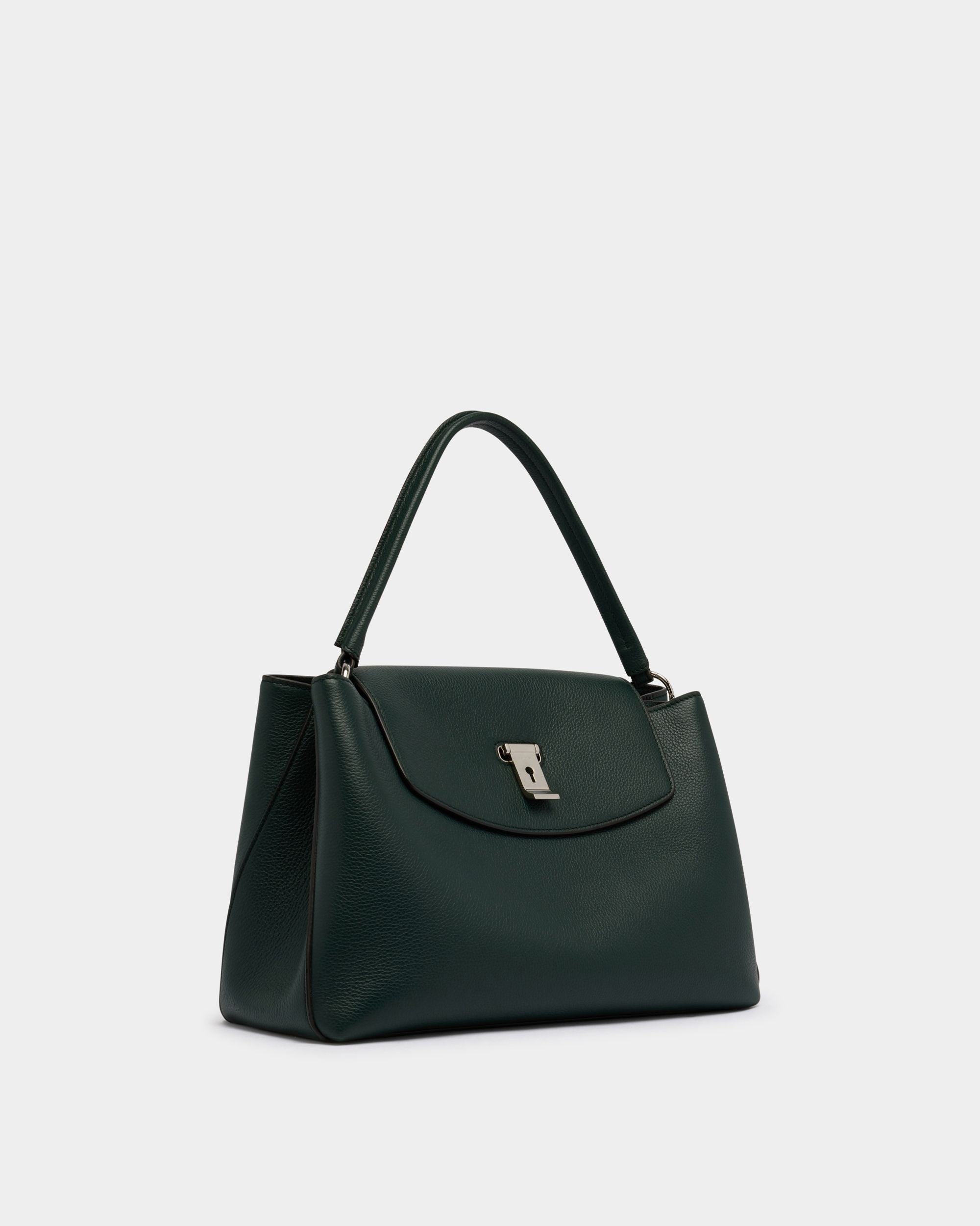 Lock Me Top Handle Bag in Marble Green Grained Leather - Image 4
