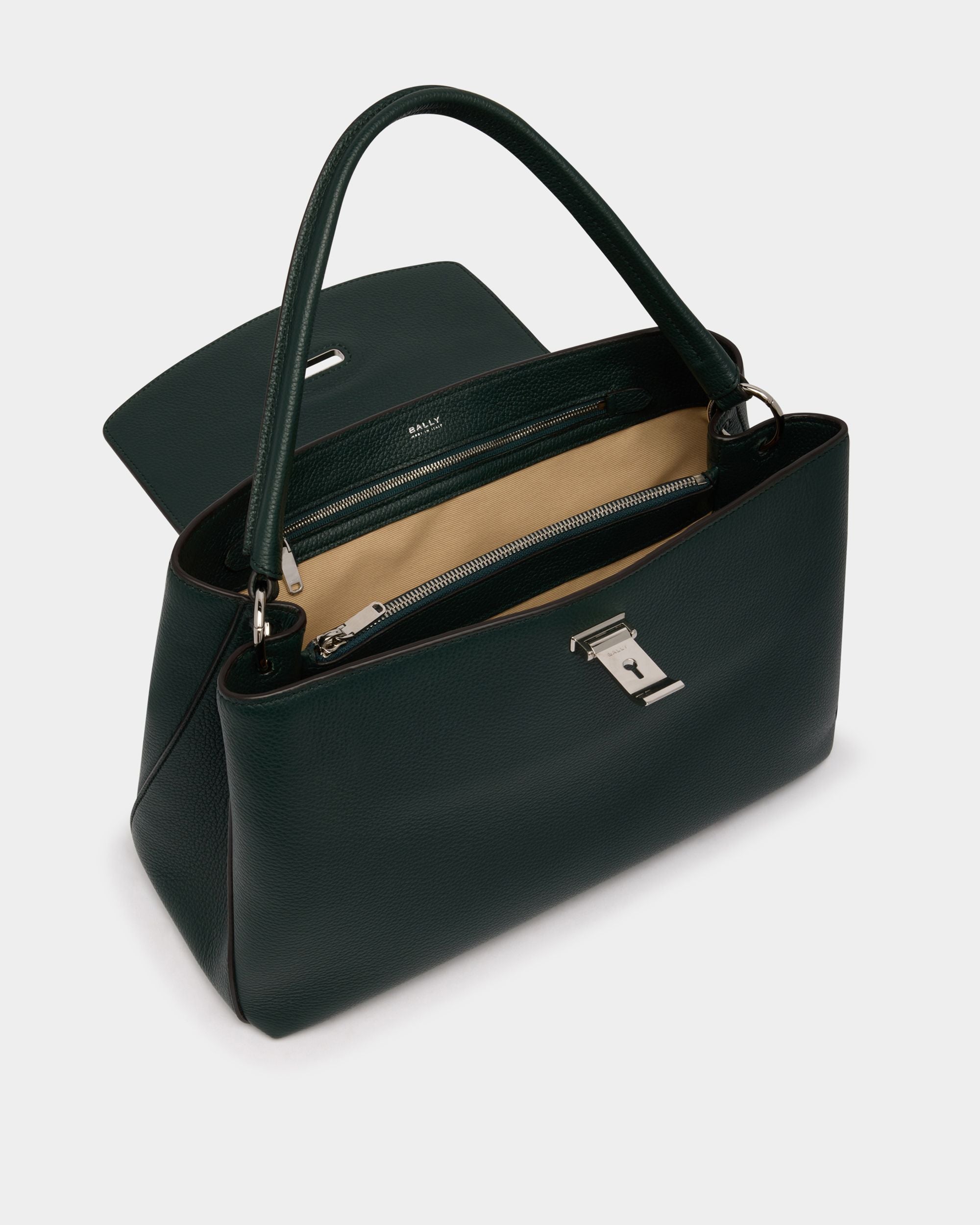Lock Me Top Handle Bag in Marble Green Grained Leather - Image 5