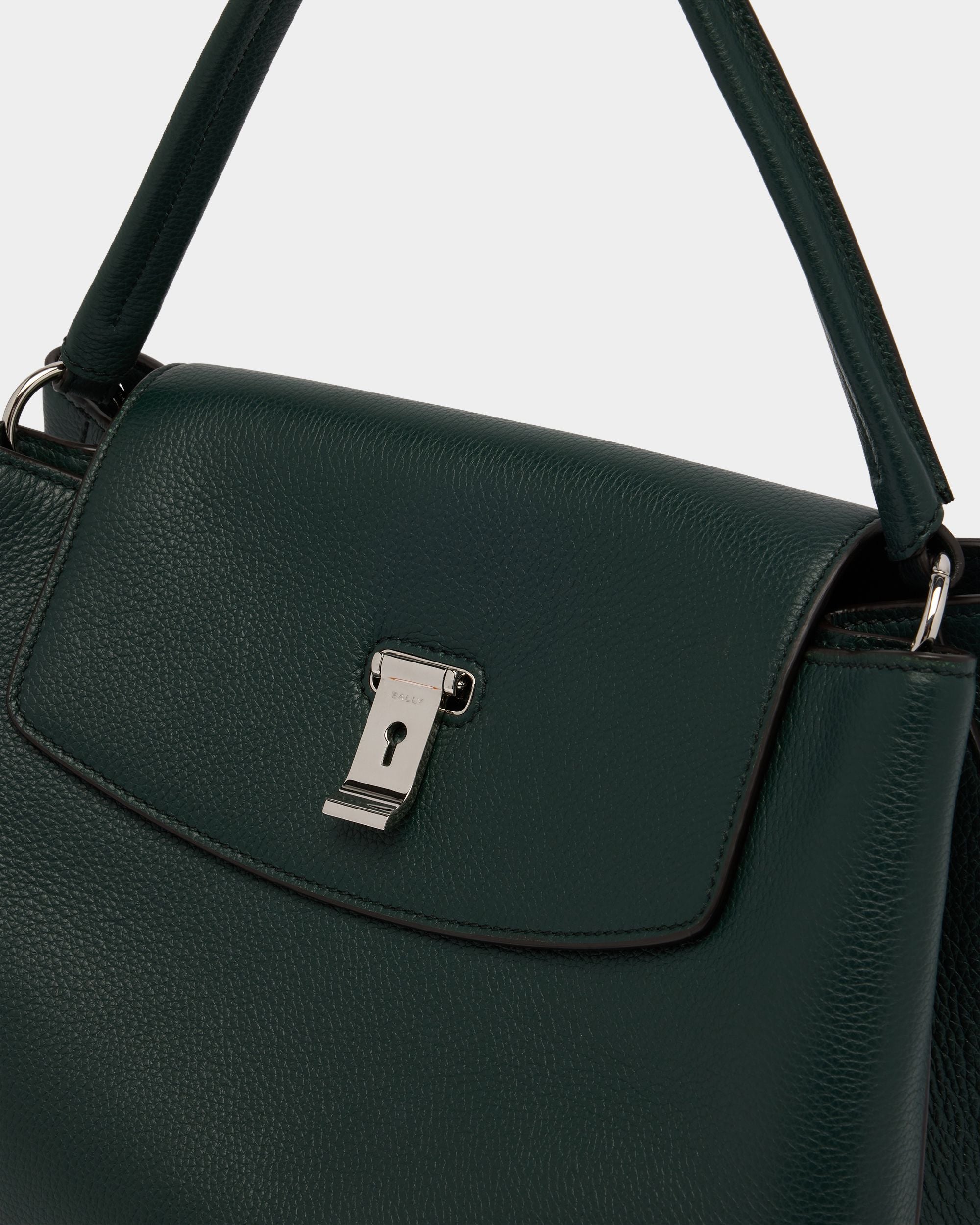 Lock Me Top Handle Bag in Marble Green Grained Leather - Image 6