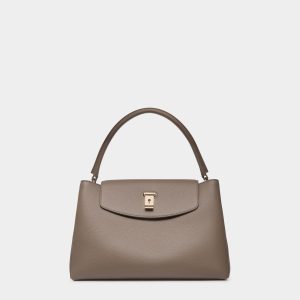 Lock Me Top Handle Bag In Taupe Grained Leather