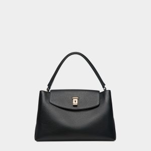 Lock Me Top Handle Bag In Black Grained Leather