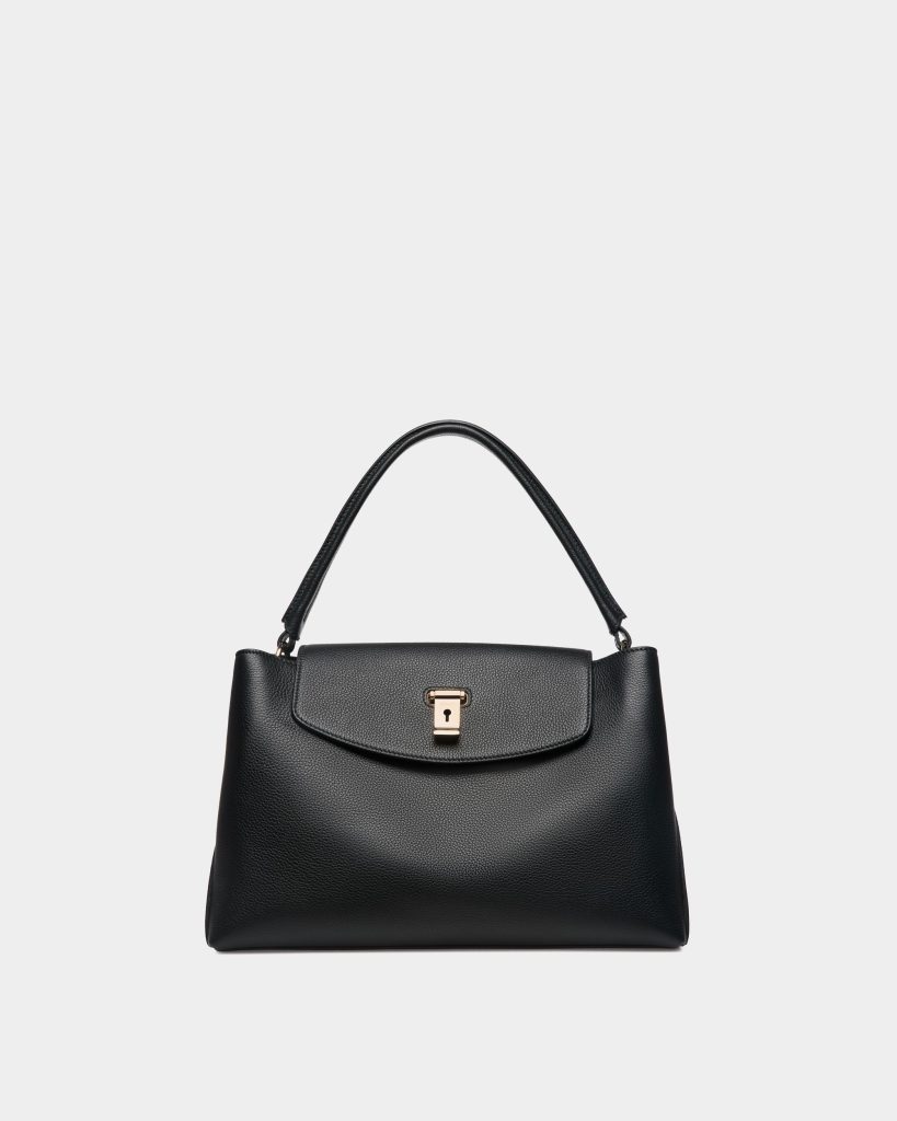 Lock Me Top Handle Bag In Black Grained Leather