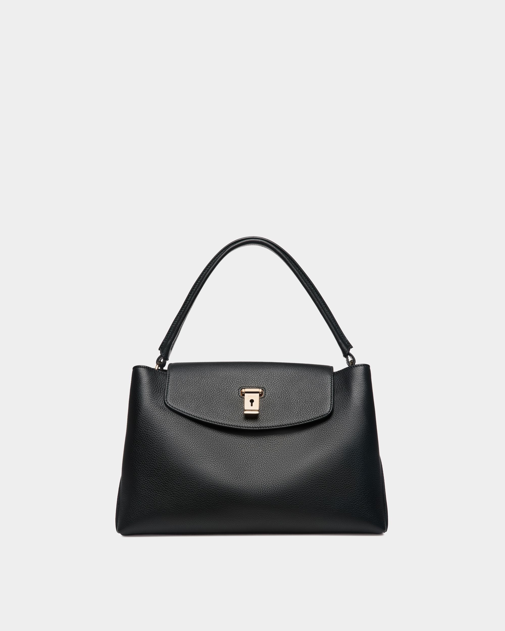 Lock Me Top Handle Bag In Black Grained Leather