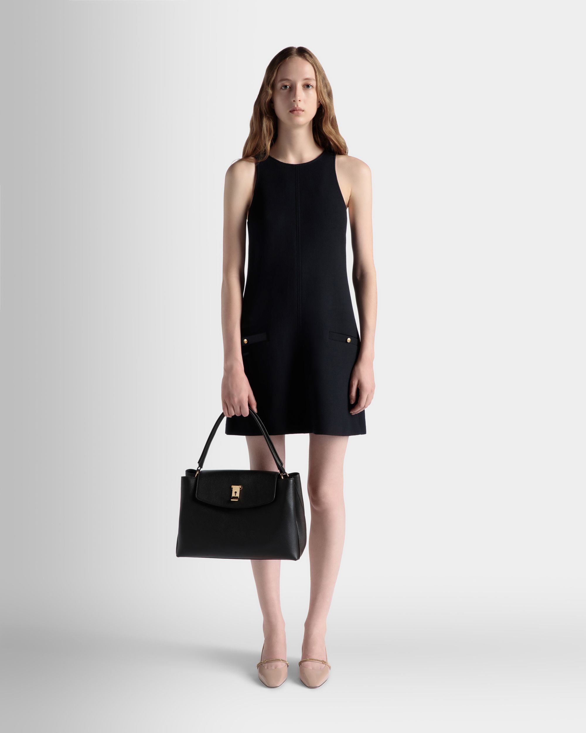 Lock Me Top Handle Bag In Black Grained Leather - Image 2