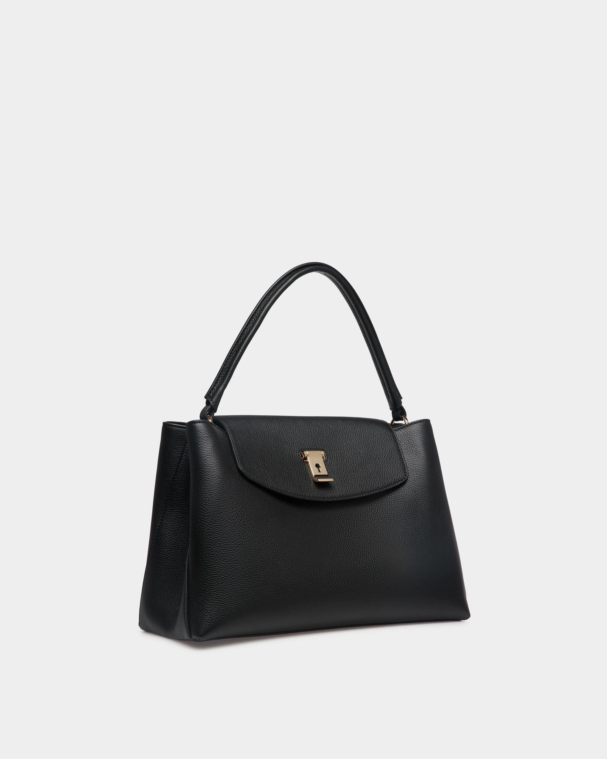 Lock Me Top Handle Bag In Black Grained Leather - Image 4