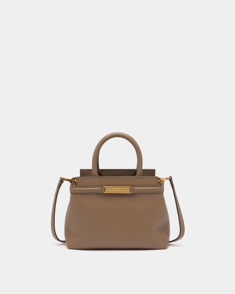 Deco Small Tote Bag in Taupe Grained Leather