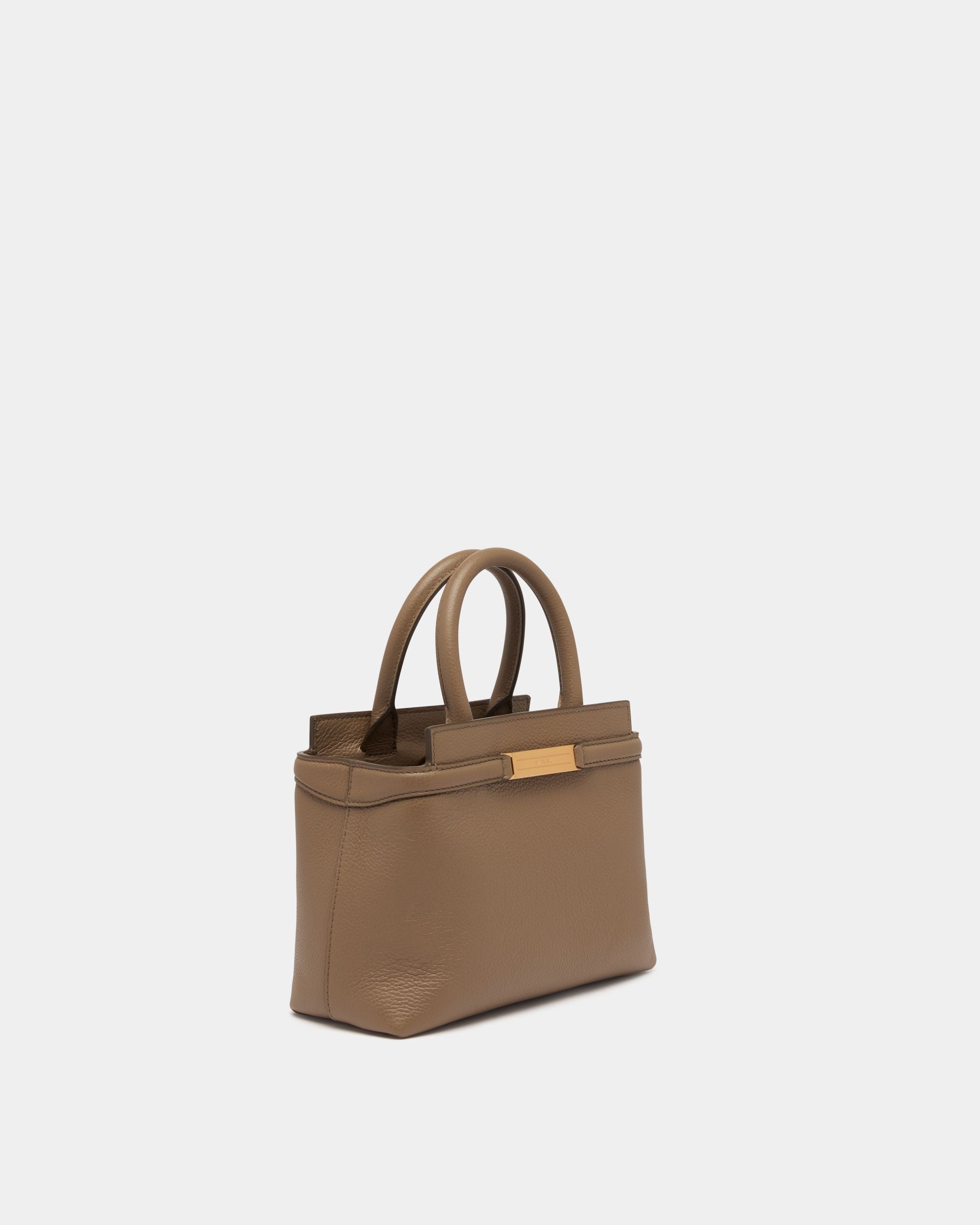 Deco Small Tote Bag in Taupe Grained Leather - Image 4