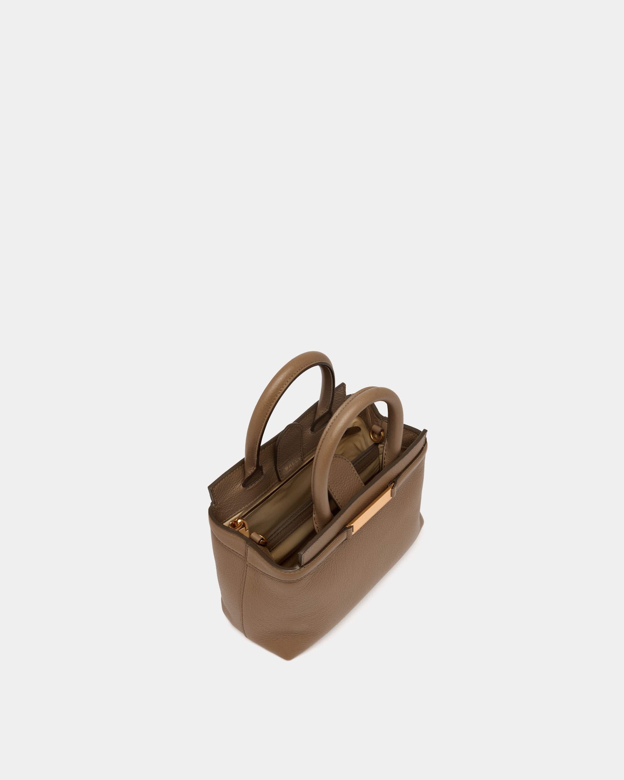 Deco Small Tote Bag in Taupe Grained Leather - Image 5