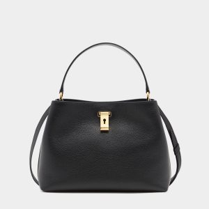 Lock Me Top Handle Bag in Black Grained Leather