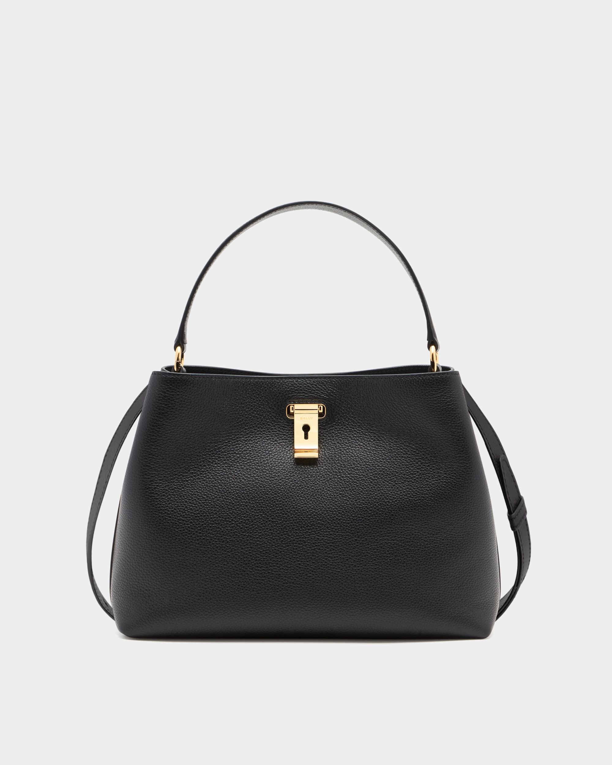 Lock Me Top Handle Bag in Black Grained Leather - Image 2