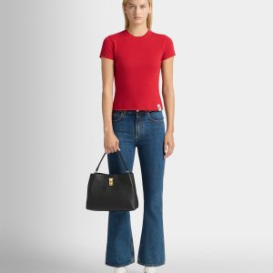 Lock Me Top Handle Bag in Black Grained Leather