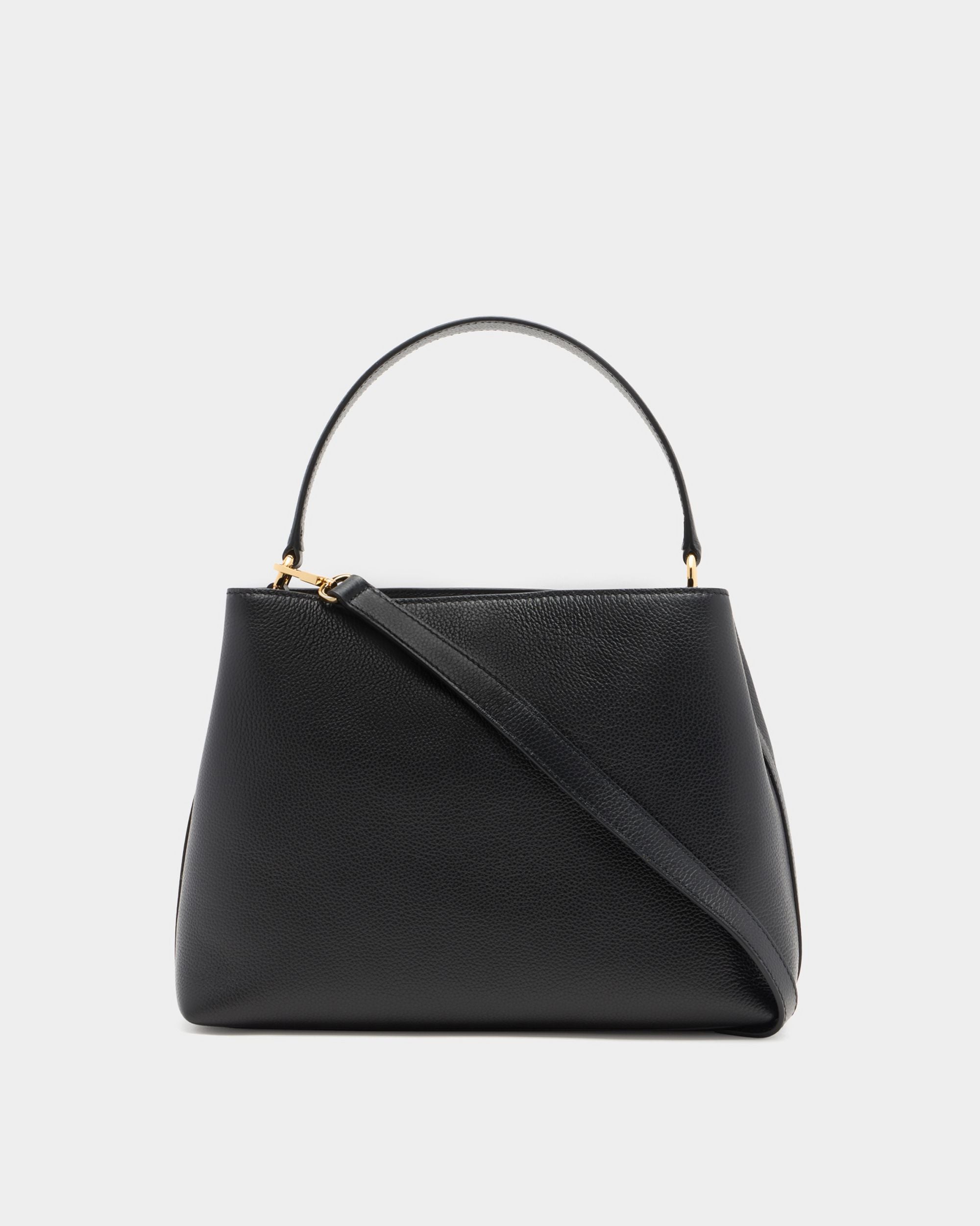 Lock Me Top Handle Bag in Black Grained Leather - Image 3